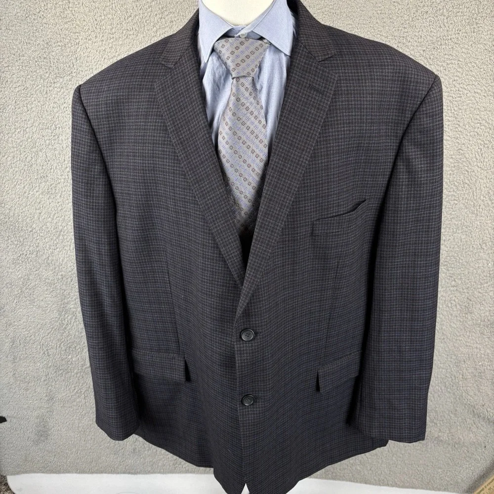 Pronto Uomo Blazer Mens 54R Navy‎ Plaid Check 100% Wool Sport Coat Jacket